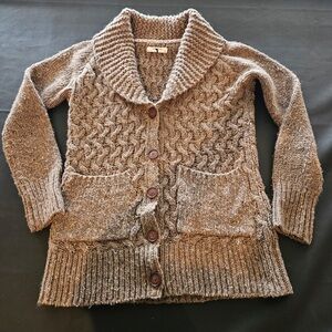 Chunky Cable Knit Shawl Collar Sweater - Taupe